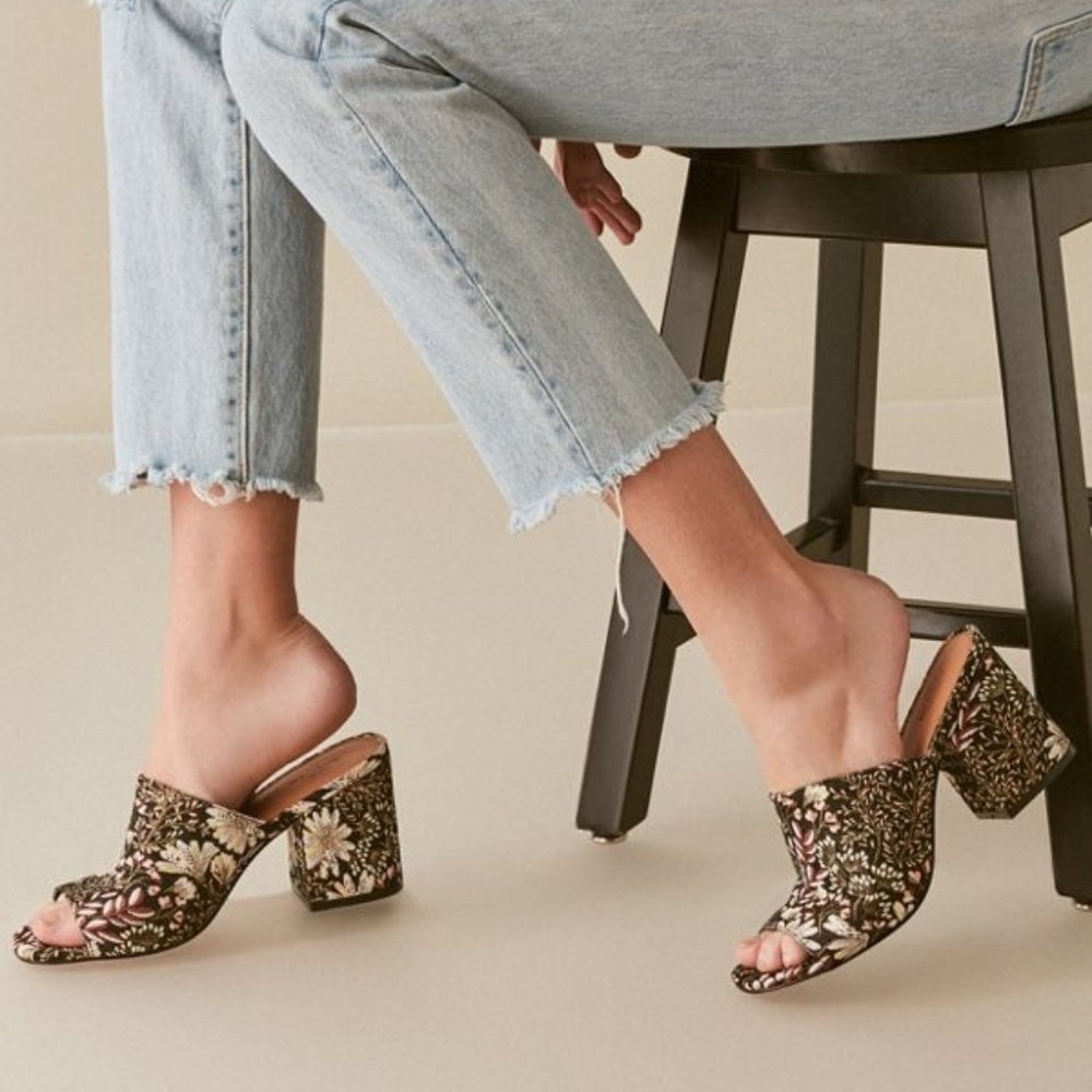 Urban Outfitters Floral Peep-Toe Mule Heels